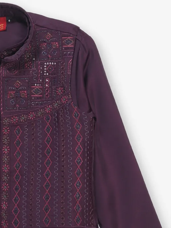 Fusion of tradition dark wine waistcoat set for boys