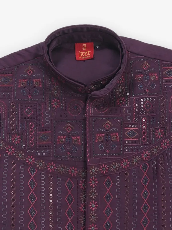 Fusion of tradition dark wine waistcoat set for boys