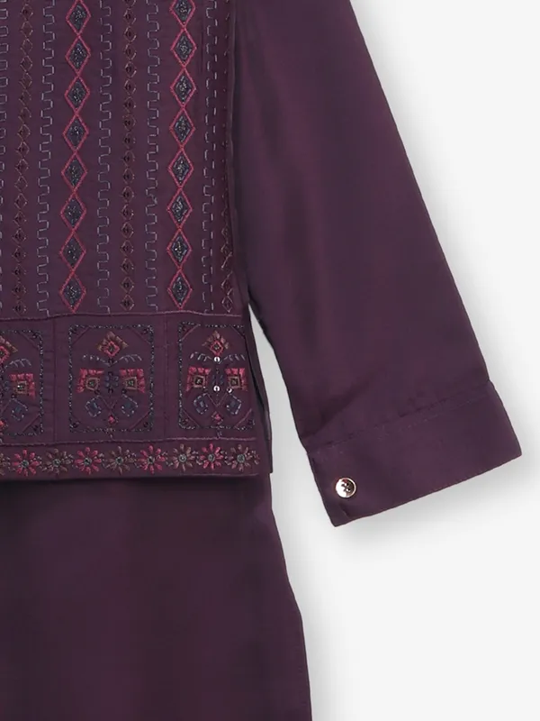 Fusion of tradition dark wine waistcoat set for boys