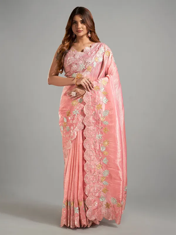 Fusion peach tissue silk saree