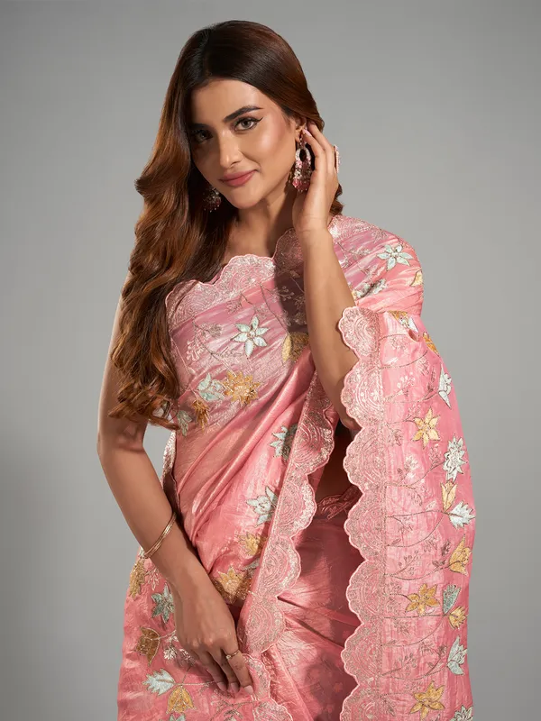 Fusion peach tissue silk saree