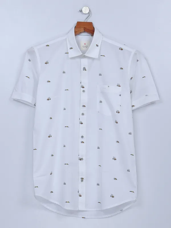 Gainti cotton printed white half sleeves shirt