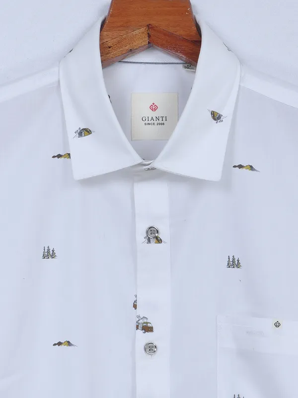 Gainti cotton printed white half sleeves shirt