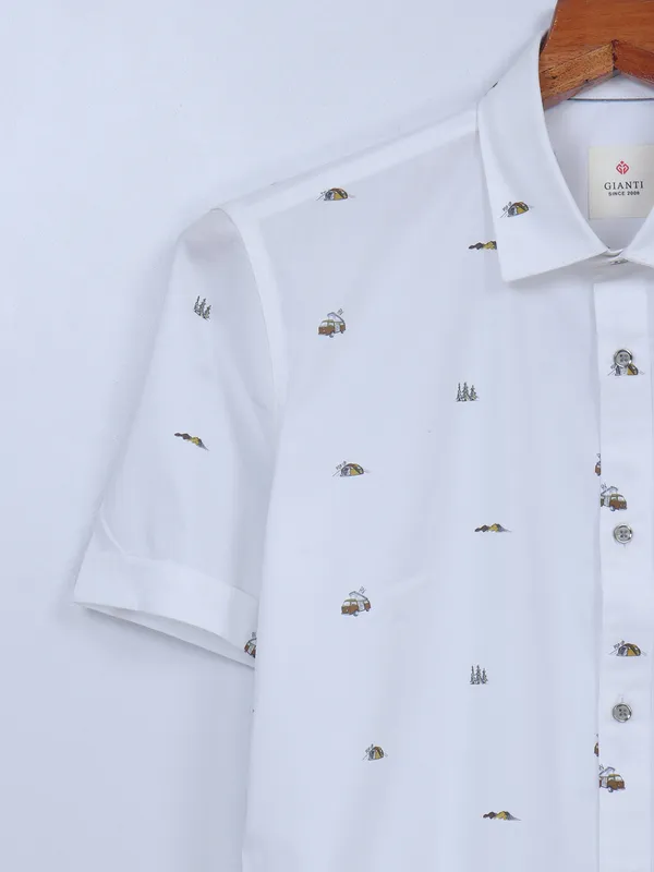Gainti cotton printed white half sleeves shirt