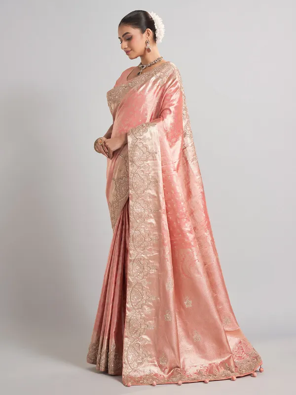 Gajari pink kanjivaram silk saree with traditional zari work