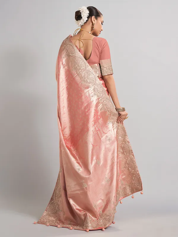 Gajari pink kanjivaram silk saree with traditional zari work