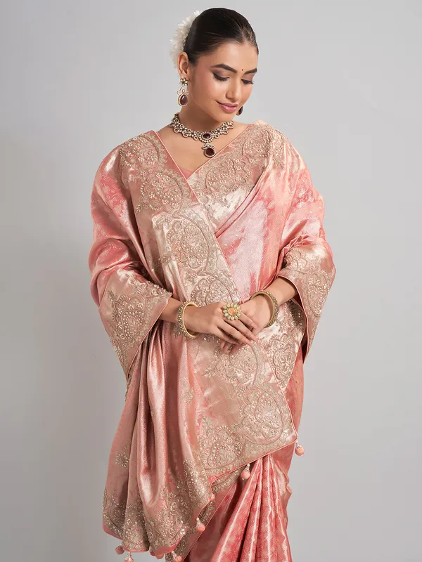 Gajari pink kanjivaram silk saree with traditional zari work
