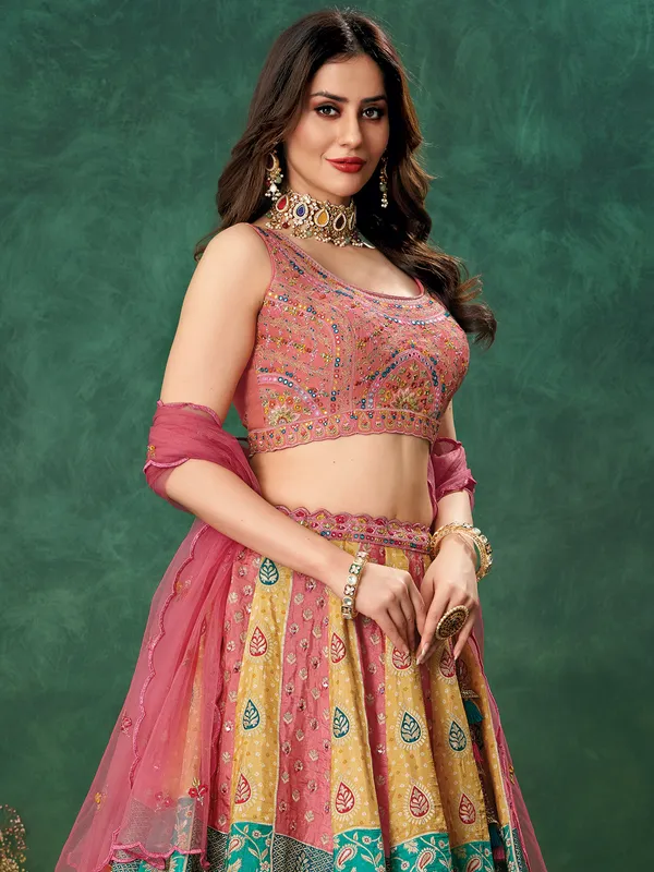 Gajari pink raw silk lehenga choli