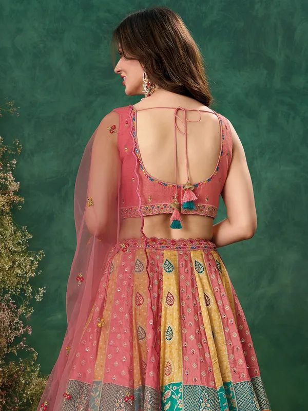 Gajari pink raw silk lehenga choli