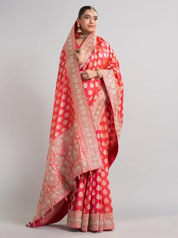 Gajari red banarasi silk saree with heritage zari detailing
