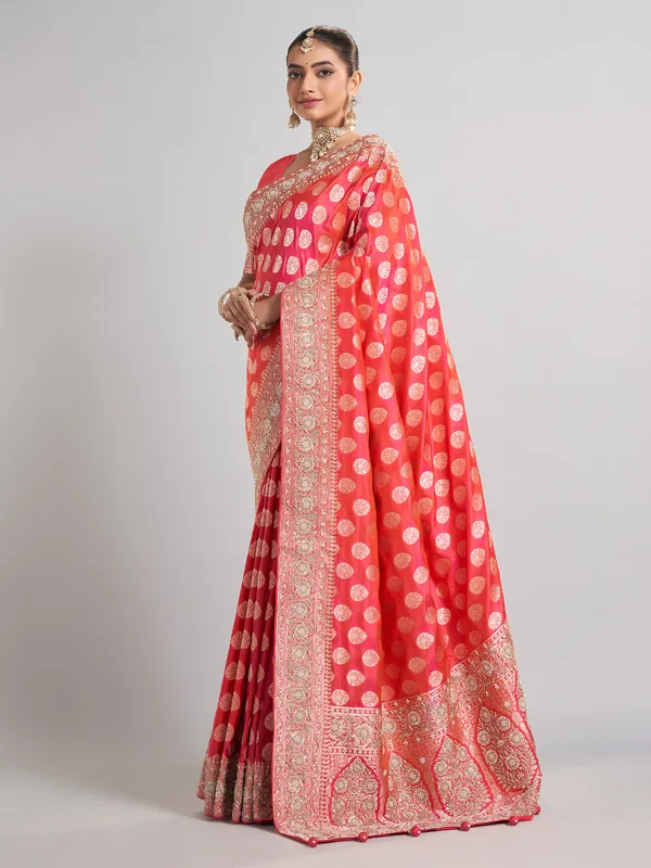 Gajari red banarasi silk saree with heritage zari detailing