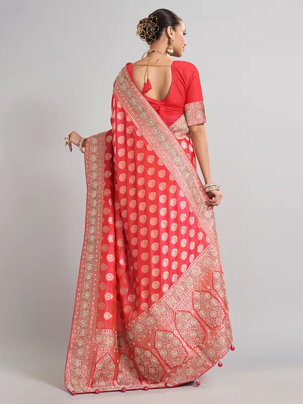 Gajari red banarasi silk saree with heritage zari detailing