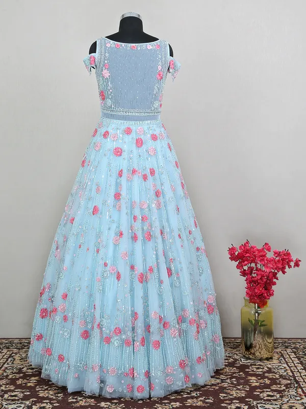 Generous wedding and party wear net gown in sky blue color