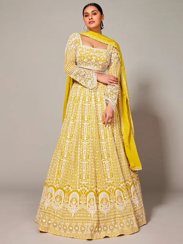 Georgeous yellow embroidery lehenga choli