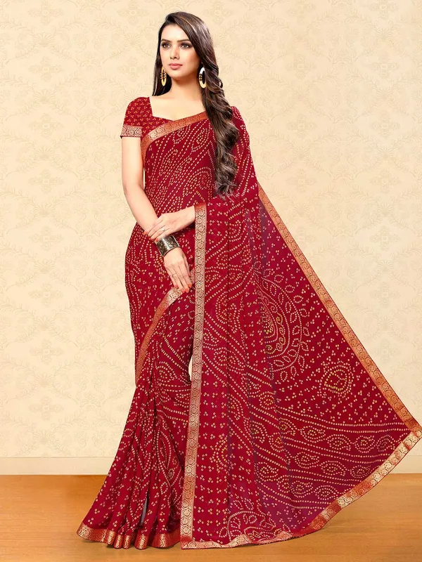 Georgette bandhej saree in maroon color