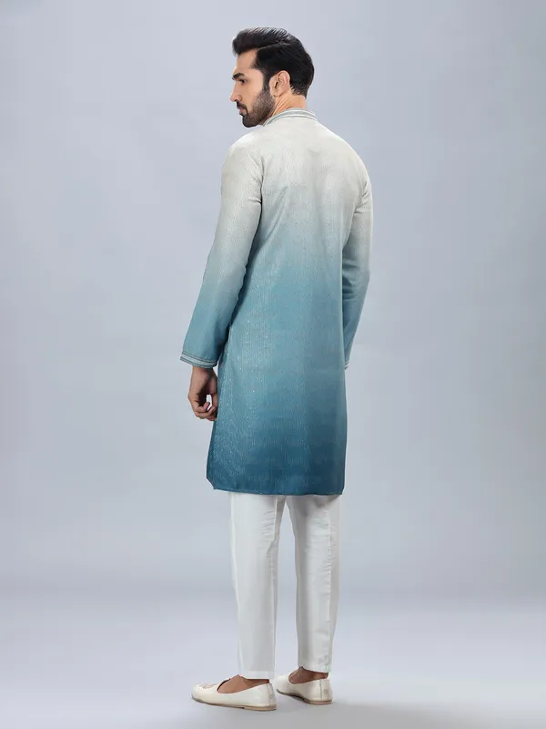Georgette based sky blue ombre style kurta set for men