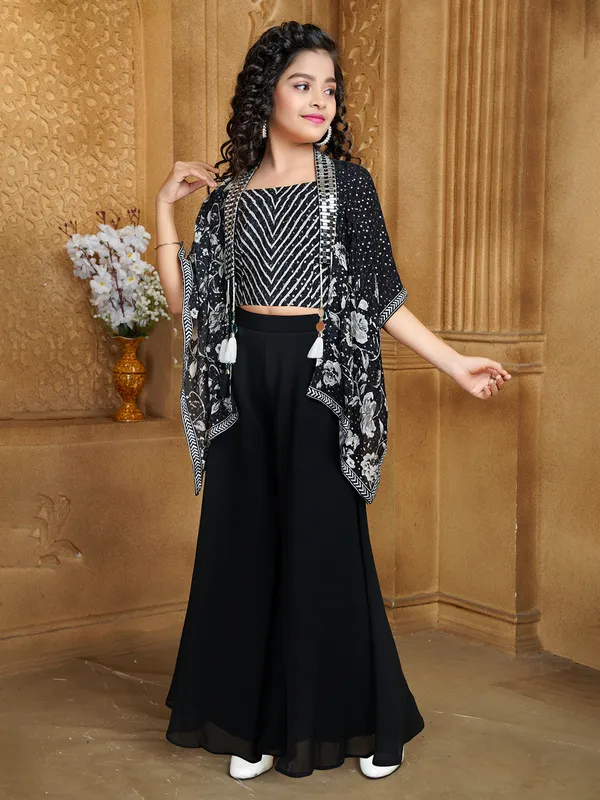 Georgette black palazzo set with shrug