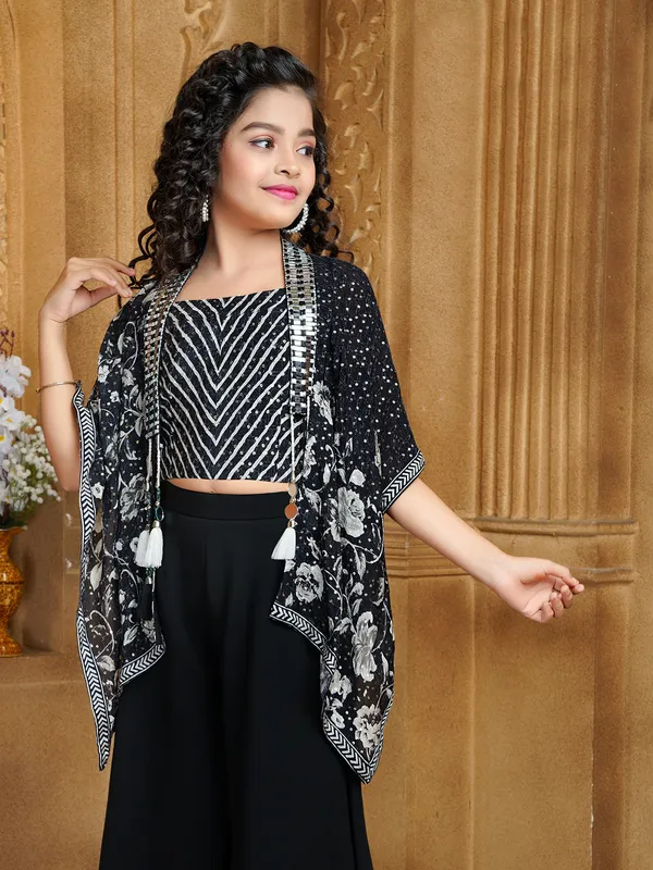 Georgette black palazzo set with shrug