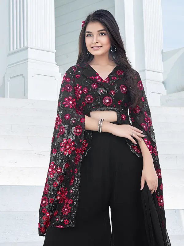 Georgette black palazzo suit with dupatta