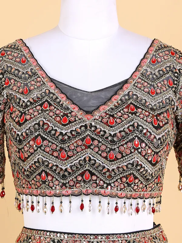 Georgette black printed lehenga choli