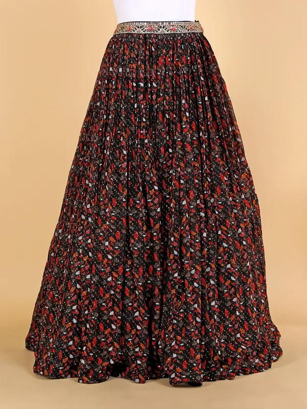 Georgette black printed lehenga choli