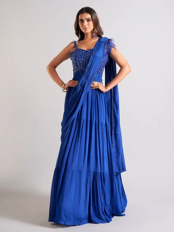 Georgette blue floor length salwar suit