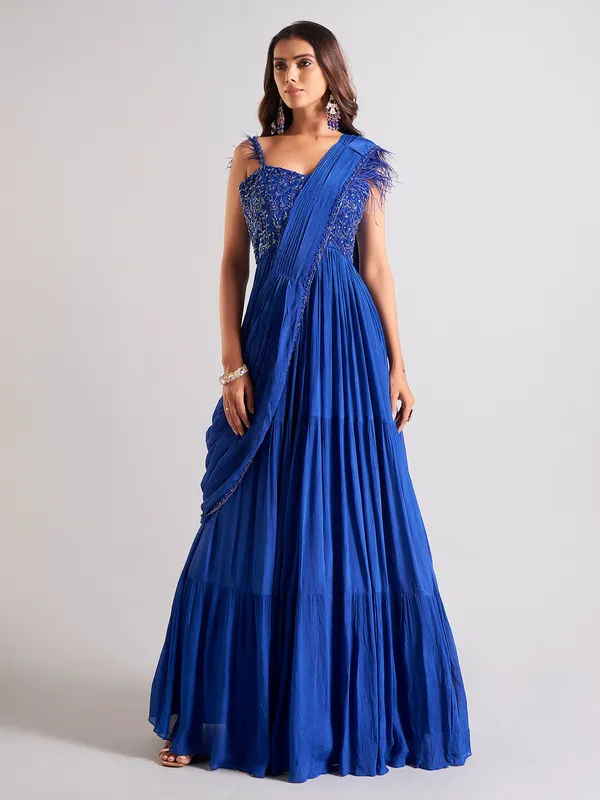 Georgette blue floor length salwar suit