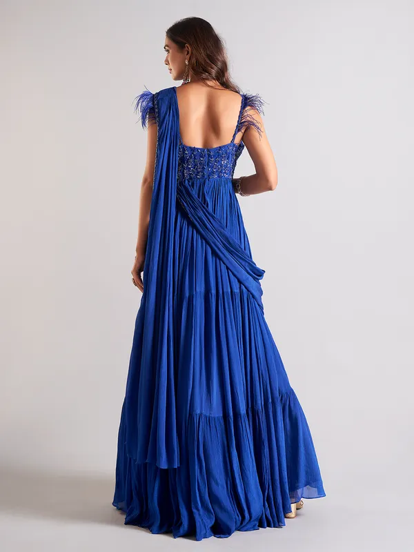 Georgette blue floor length salwar suit