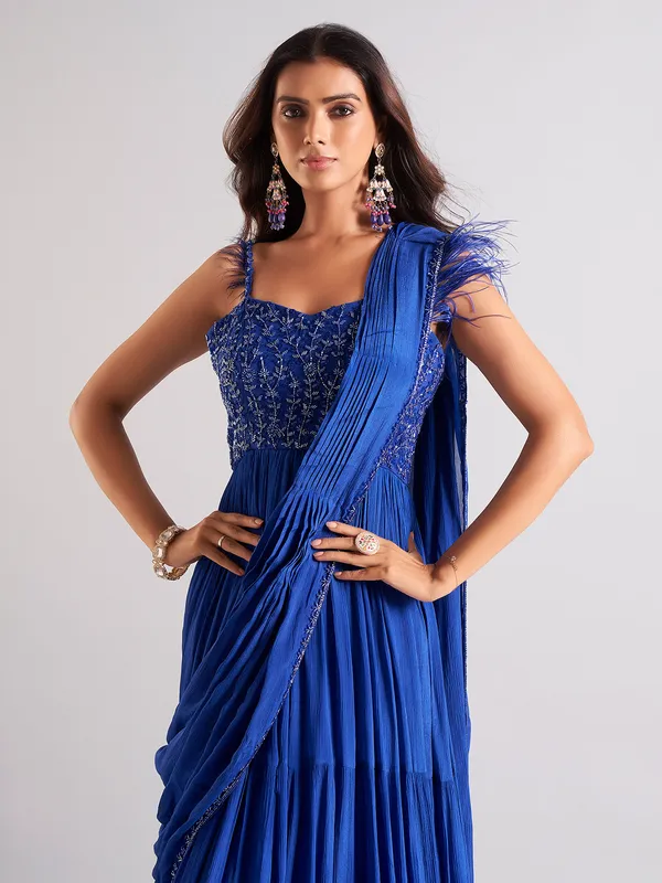 Georgette blue floor length salwar suit