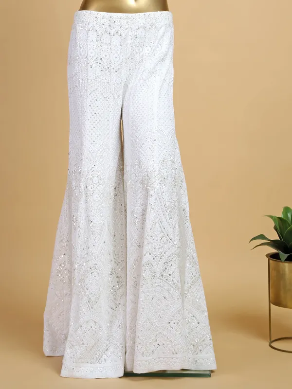 Georgette crop top style palazzo suit in white