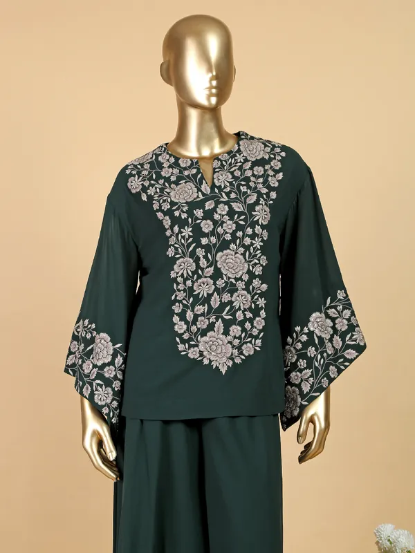 Georgette dark green palazzo suit