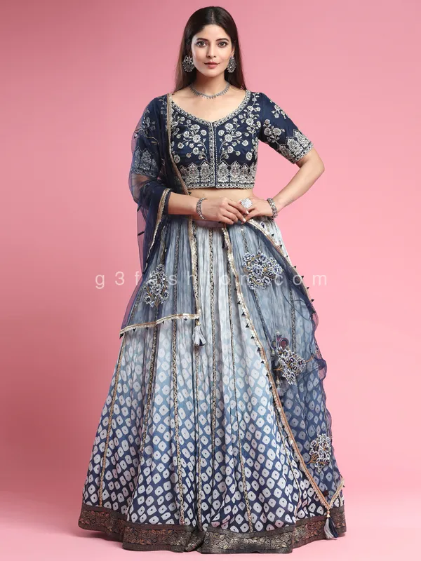 Georgette designer lehenga choli for wedding in blue