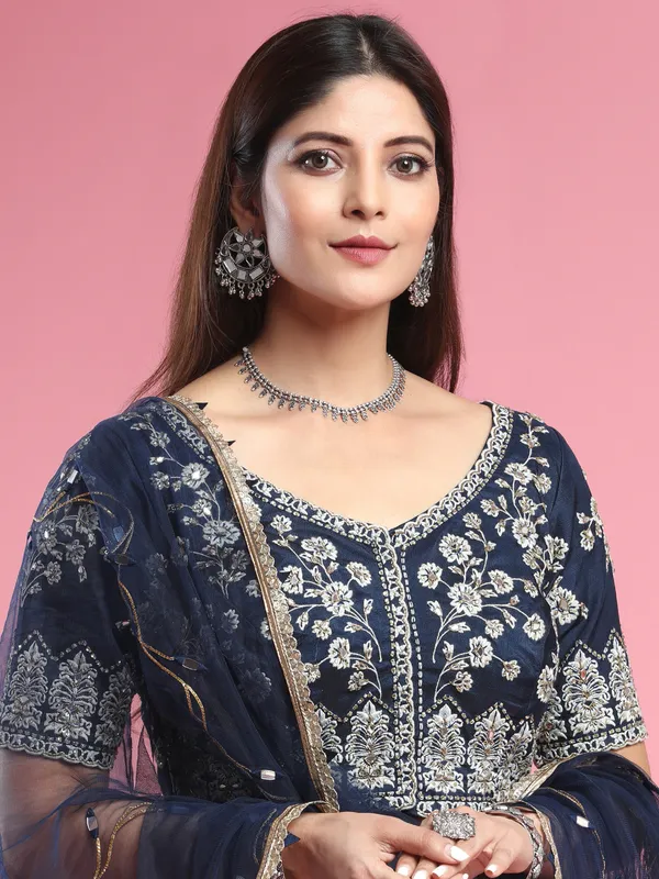 Georgette designer lehenga choli for wedding in blue