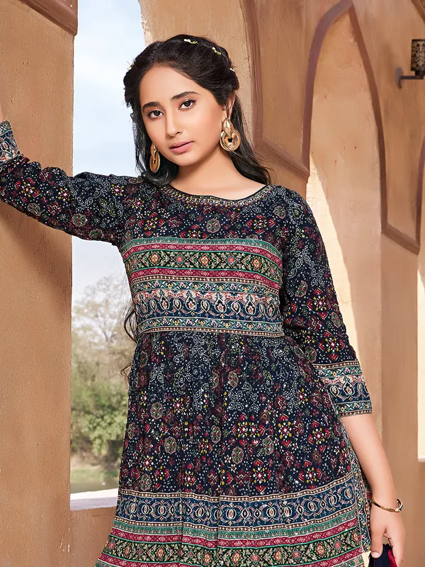 Georgette elegant navy printed sharara suit
