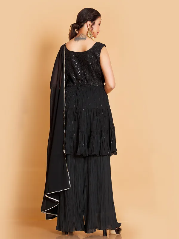 Georgette festive sharara suit in black