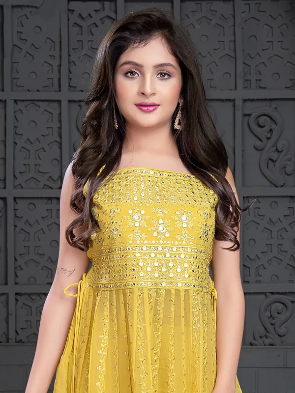 Georgette haldi wear palazzo set in yellow
