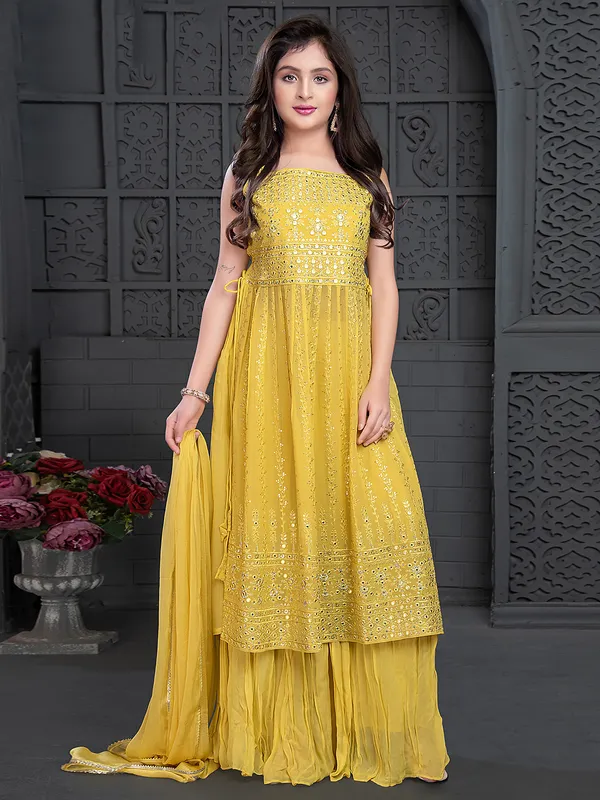 Georgette haldi wear palazzo set in yellow