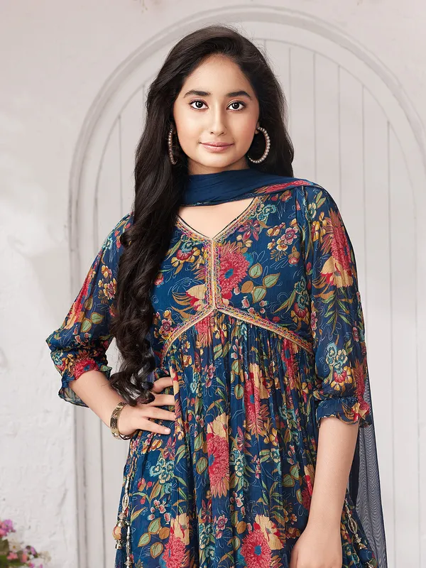 Georgette ink blue alia cut sharara suit