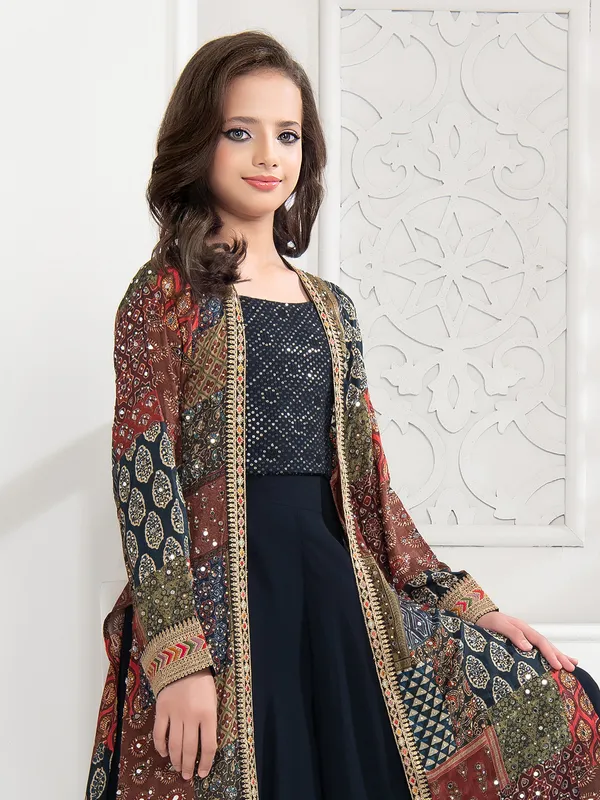 Georgette jacket style palazzo suit in navy