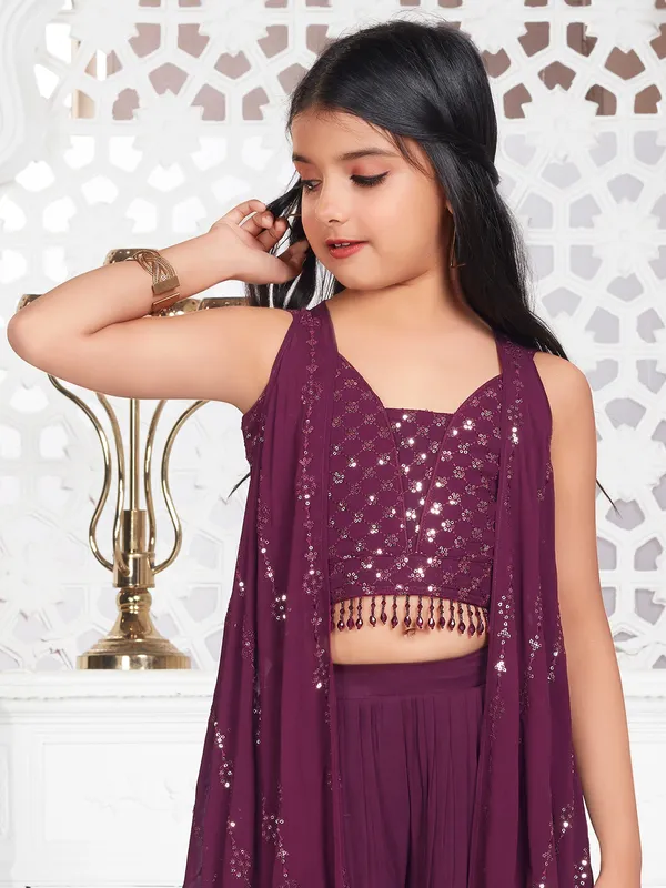 Georgette jacket style palazzo suit in wine