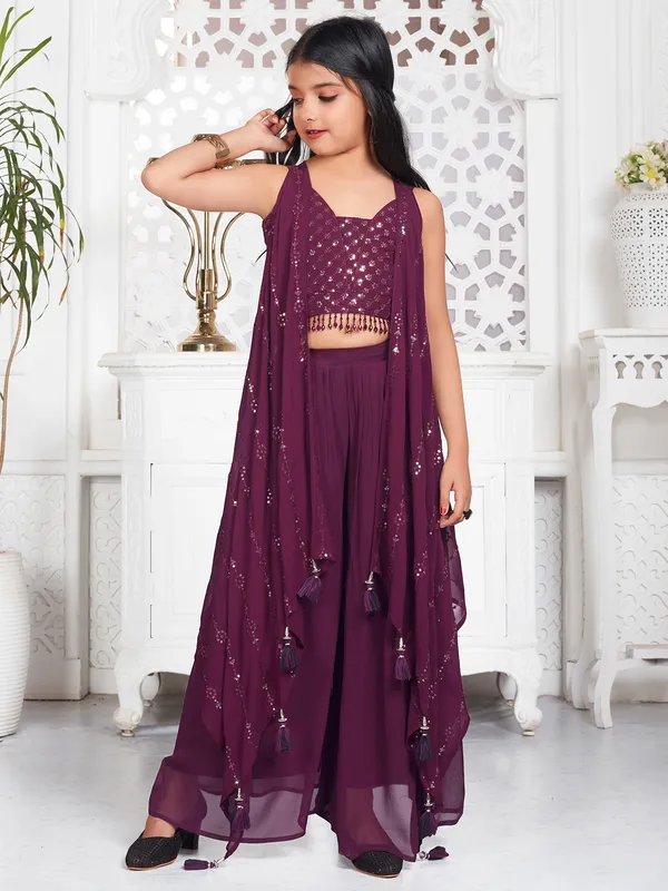 Georgette jacket style palazzo suit in wine
