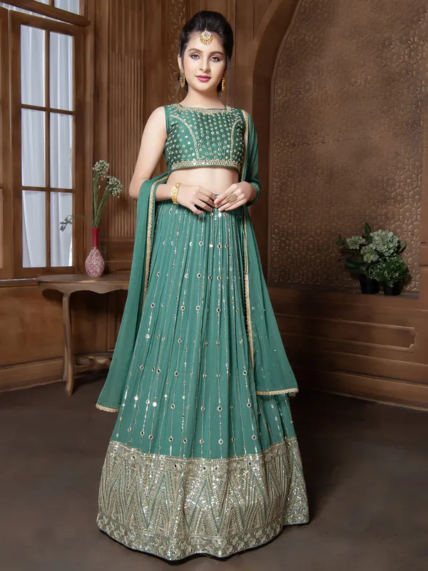 Georgette lehenga choli in green shaded