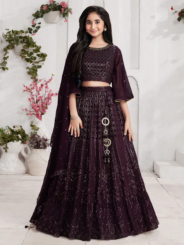 Georgette lehenga choli with dupatta in wine
