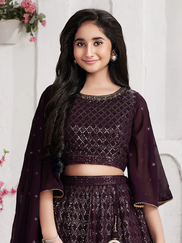 Georgette lehenga choli with dupatta in wine