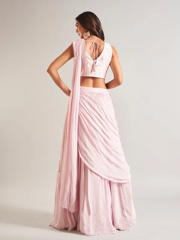 Georgette light pink lehenga choli for wedding