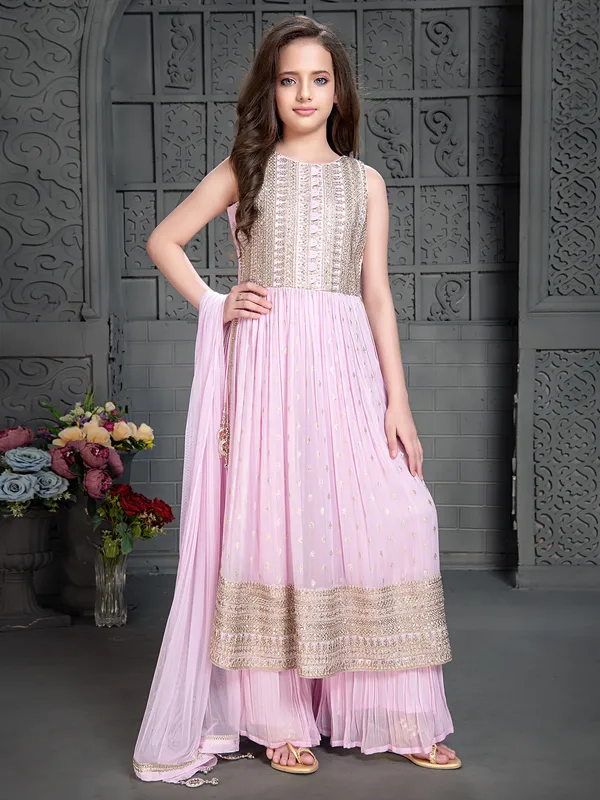 Georgette light pink nyra cut palazzo suit