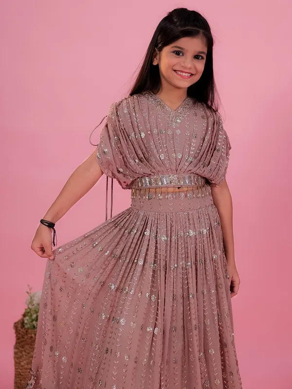 Georgette light wine lehenga choli in sequins work for girls