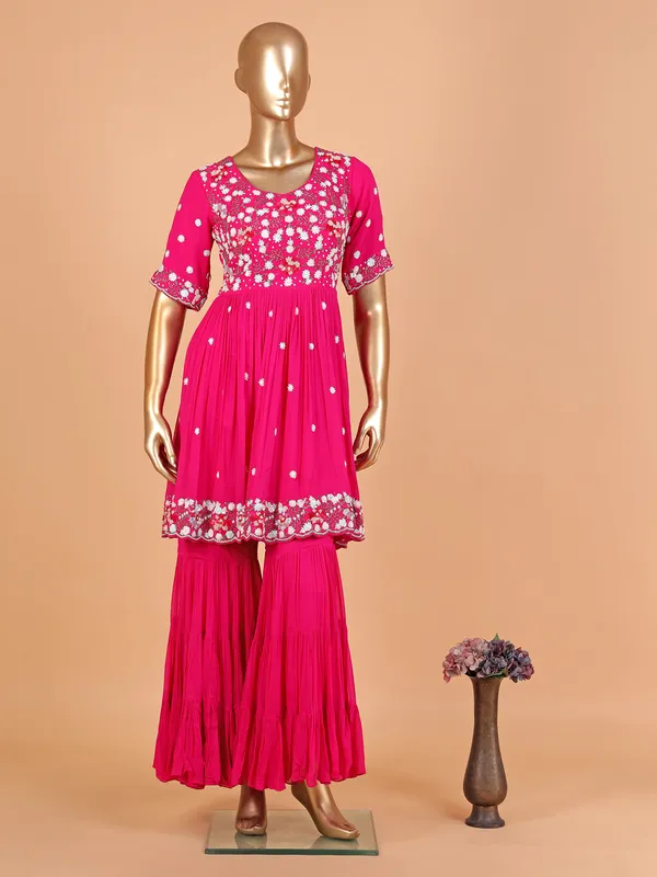 Georgette magenta sharara suit with dupatta