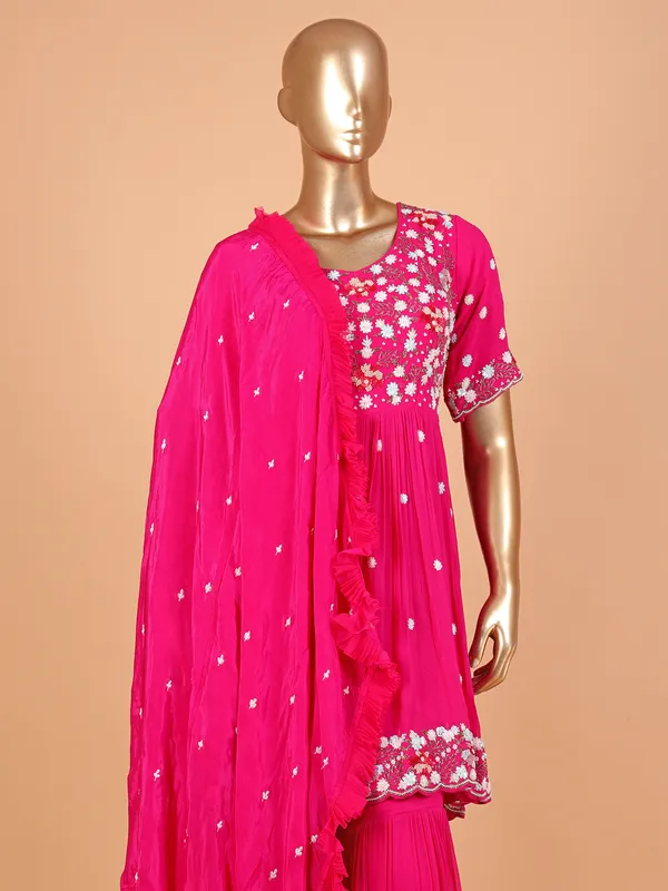 Georgette magenta sharara suit with dupatta