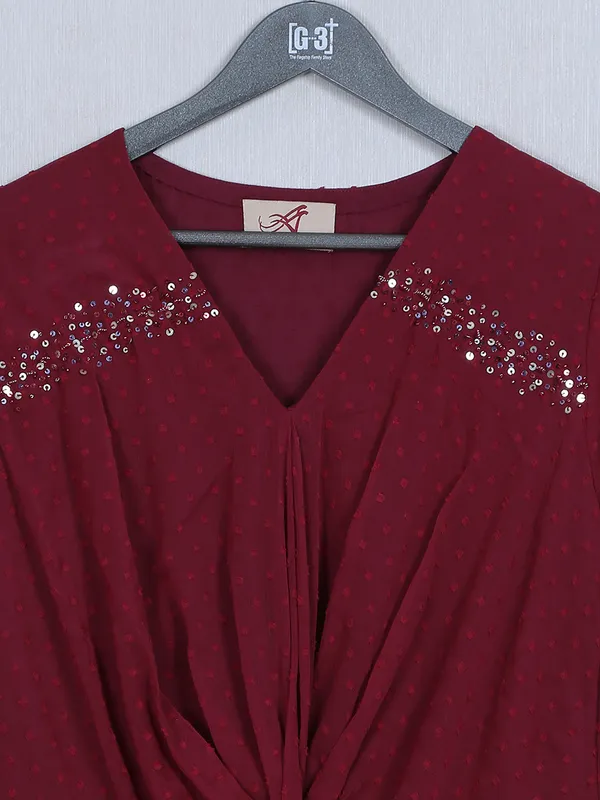 Georgette maroon festive wear kurti